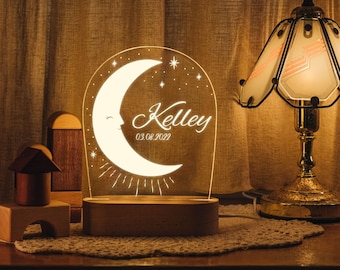 Personalized Night Light Moon & Stars, Personalized Baby Gift, Custom Name Light Night,Personalized Gift for Kid, 1st Birthday Gift for Kids