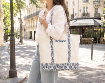 Monogram Beach Tote Bag, Custom Embroidered Canvas Bag, Personalized Initial Tote, Girls Trip Gift, Resort Vacation Bag