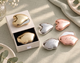 Personalized Heart Compact Mirror, Cloud Pocket Mirror with Name, Engraved Makeup Mirror, Bridesmaid Proposal, Christmas Gift for Her