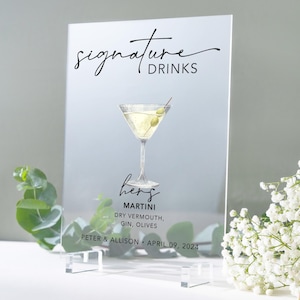 Insegna personalizzata per bar per matrimoni, insegna ad arco per drink esclusivi per lui e per lei, menù cocktail esclusivi, insegna personalizzata per bar per matrimoni, menù bar
