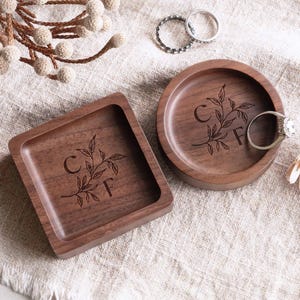 Custom Engraved Wooden Ring Dish | Engagement Gifts | Personalized Ring Holder | Wedding Ring Dish | Custom Jewelry Dish |Valentines Gifts