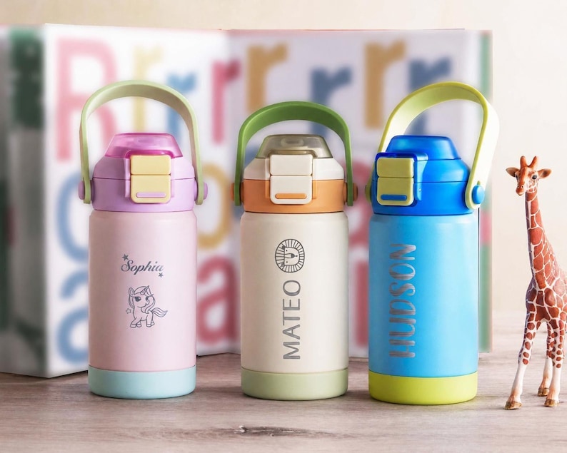 Back to School Gifts, Personalized Kid Water Bottle with Straw, Engraved Kids Name Tumbler [KT02] [R] image 2