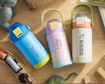 Personalized Kid Tumbler, Back to School Water Bottle, Gift for Kids, Stainless Steel, Dual Use Spout Straw [KT02]