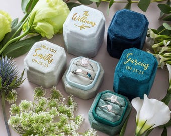 Personalized Velvet Ring Box, Custom Wedding Ring Box, Double Slot Ring Box, Engagement Ring Bearer Box, Ring Box for Wedding Ceremony