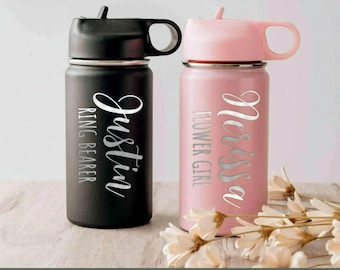Flower Girl Ring Bearer Water Bottle, Engraved Tumbler, Personalized Back to School Ideas, Bridesmaid Gifts [R]