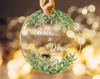 Custom Couple Gift, Wedding Ornament, Bridal Shower Gift, Personalized Engagement Ornament, Engagement Gift, Wedding Keepsake, Bride Gift