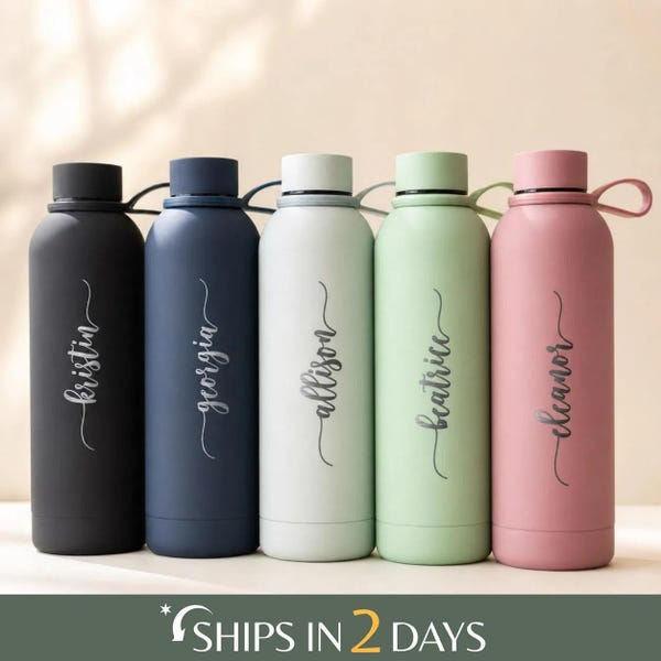 Personalized Tumbler with Strap 17oz Bulk, Custom Water Bottle, Bridesmaid Gifts, Gift for Her