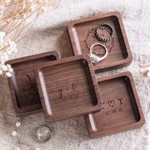 Wood Ring Dish Personalized, Engagement Ring Dish,Wedding Ring Holder, Custom Jewelry Dish - Gift for Mom Her image 9