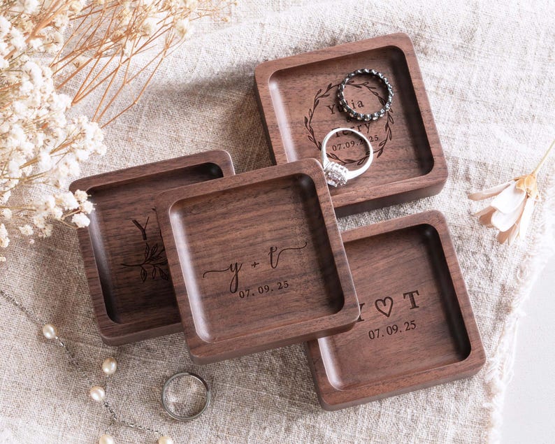 Wood Ring Dish Personalized, Engagement Ring Dish,Wedding Ring Holder, Custom Jewelry Dish - Gift for Mom Her image 9