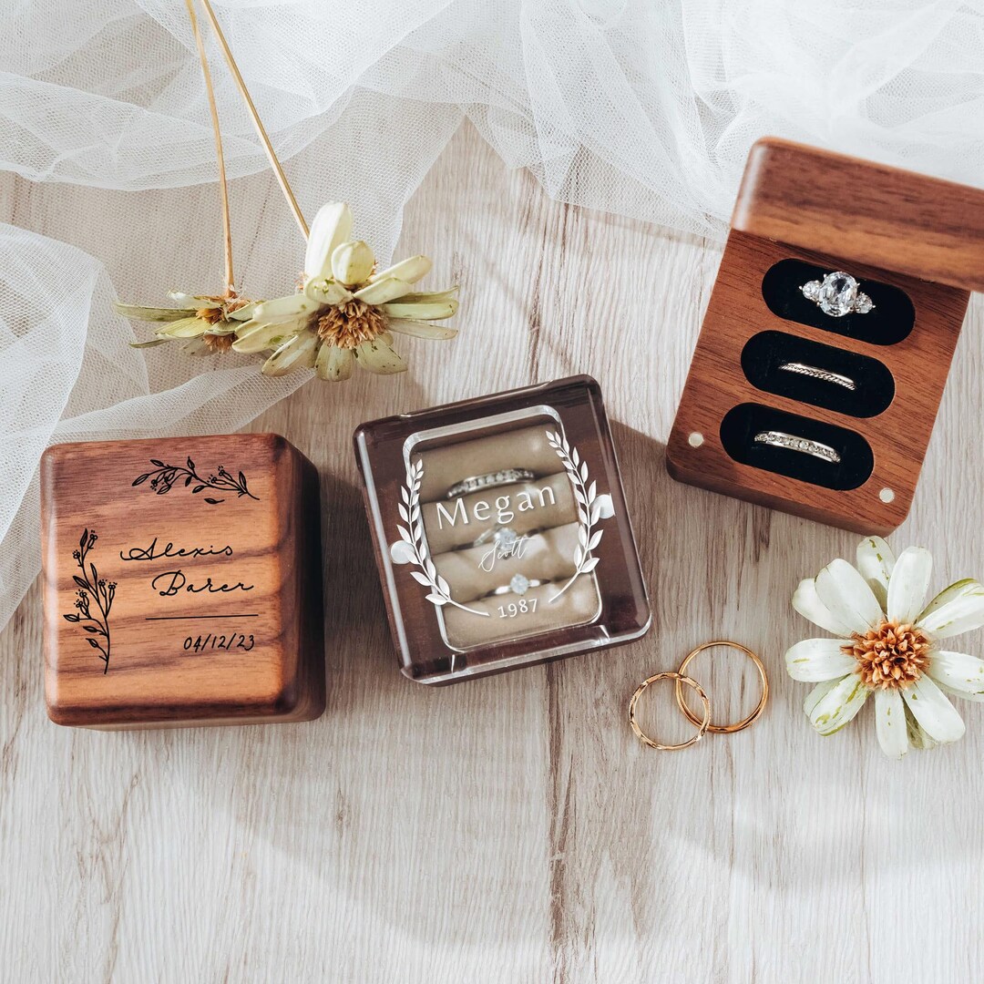 Triple Slot Ring Box With Clear Acrylic Lid, wedding Ring Bearer, box ...