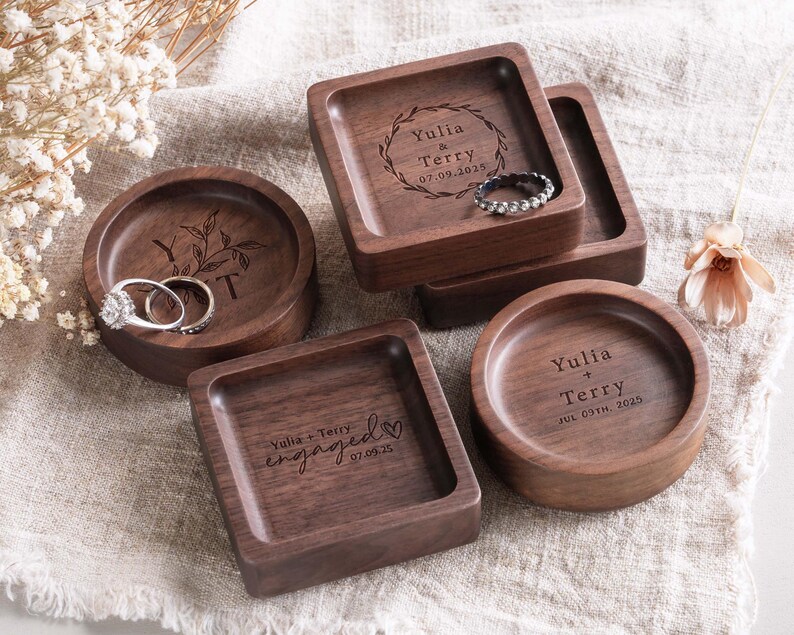 Wood Ring Dish Personalized, Engagement Ring Dish,Wedding Ring Holder, Custom Jewelry Dish - Gift for Mom Her image 8