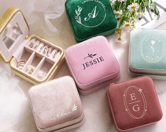 Custom Velvet Jewelry Box, Personalized Monogram Travel Case, Mother's Day Gift, Bridesmaid Gifts