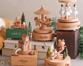 Christmas Gift for Toddler: Custom Engraved Wooden Train Music Box