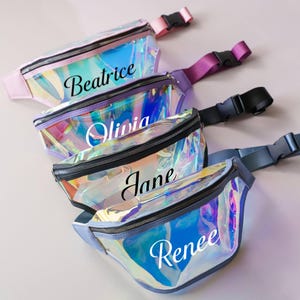 Personalisierte Bauchtasche | Bachelorette Bauchtasche | Holographische Gürteltaschen | Brautjungfer Geschenke Taschen | Revolvertasche | Benutzerdefinierte Brautjungfer Geschenk <2D>