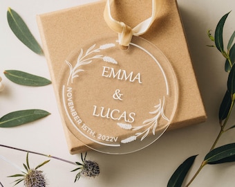 Personalized Engagement Clear Acrylic Engagement Gift, Custom Couple Wedding Ornament, Keepsake Christmas Gift for Mom,Anniversary Gift