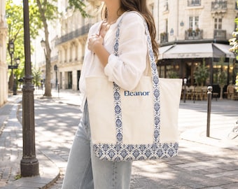 Monogram Beach Tote Bag, Custom Embroidered Canvas Bag, Personalized Initial Tote, Girls Trip Gift, Resort Vacation Bag