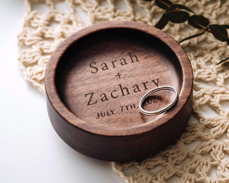Wood Ring Dish Personalized, Engagement Ring Dish,Wedding Ring Holder, Custom Jewelry Dish - Gift for Mom Her image 7