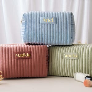 Ribbed Velvet Custom Cosmetic Organizer: Personalized Travel Makeup Bag Large Medium [R] image 10