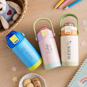 Back to School Gifts, Personalized Kid Water Bottle with Straw, Engraved Kids Name Tumbler [KT02] [R] image 7