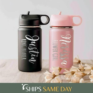 Flower Girl Ring Bearer Water Bottle, Engraved Tumbler, Personalized Back to School Ideas, Bridesmaid Gifts [R]