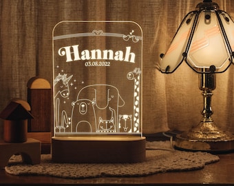 Nursery Decor, Custom Name Light Night, Personalized Night Light with Elephant Unicorn, Personalized Baby Gifts for Boy, Kids Room Decor