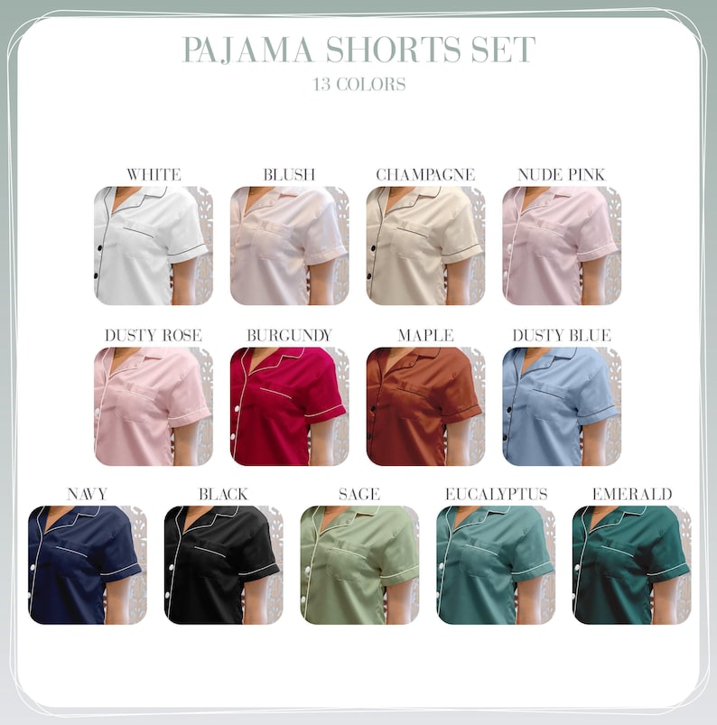 Conjuntos de pijamas para novias y damas de honor, conjuntos de pijamas para damas de honor para prepararse, conjuntos de shorts de satén, regalos para la dama de honor imagen 2