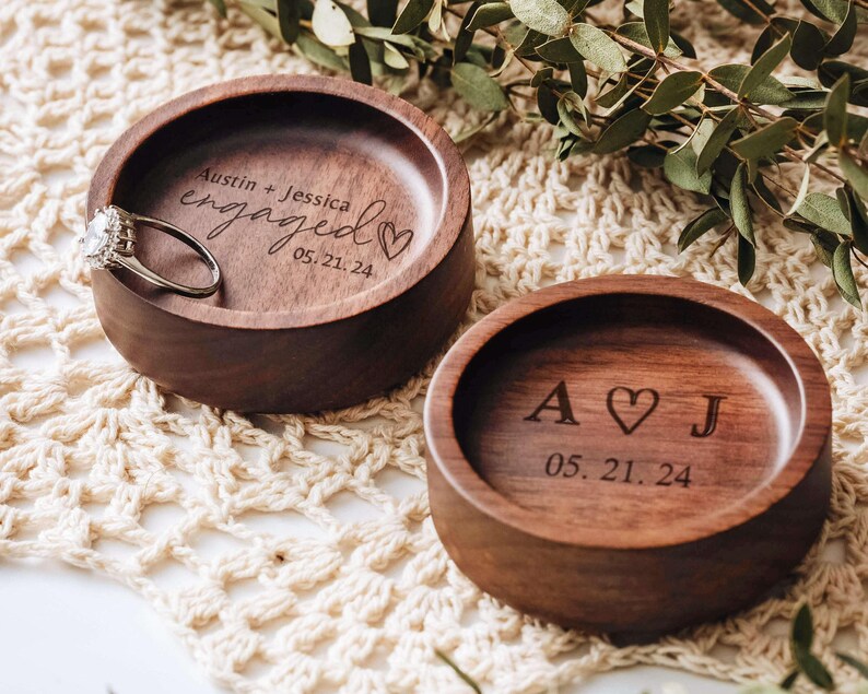 Personalized Wooden Ring Dish, Custom Jewelry Dish, Engraved Ring Holder, Personalized Gift for Her image 5
