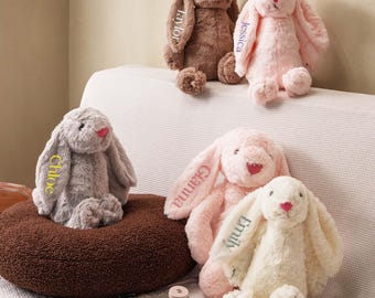 Personalisierter Hase für Baby, gesticktes Stofftier, Babys erstes Ostergeschenk, personalisiertes Plüsch-Kaninchen, Kinder-Valentinstagsgeschenk <D>