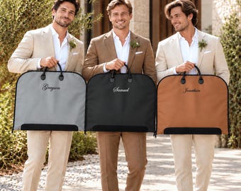 Custom Name Suit Bag, Oxford Garment Bag for Him, Groomsmen Gift, Leather Handle Suit Cover