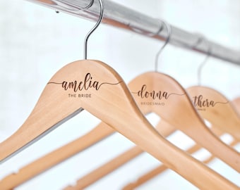 Bridesmaid Gift Set Custom Wooden Hanger, Personalized Bulk Wedding Dress Display