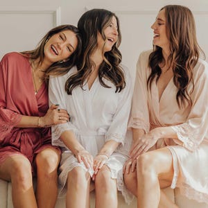 Bridesmaid Silky Lace Robe | Custom Bridal Robe | Maid Of Honor Gift | Bachelorette Party | Bridesmaid Proposal | Wedding Robes