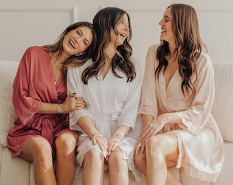 Bridesmaid Silky Lace Robe | Custom Bridal Robe | Maid Of Honor Gift | Bachelorette Party | Bridesmaid Proposal | Wedding Robes