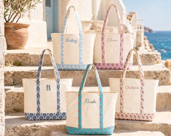 Monogram Beach Tote Bag, Custom Embroidered Canvas Bag, Personalized Initial Tote, Girls Trip Gift, Resort Vacation Bag