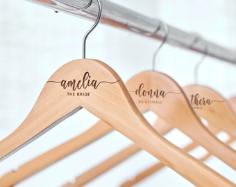 Personalized Bridesmaid Hangers | Bride Hangers | Wedding Dress Hangers | Custom Name Engraved Wooden Hanger | Bridesmaid Proposal
