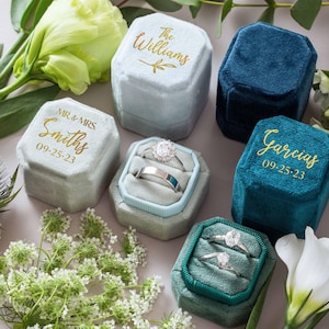 Personalized Velvet Ring Box, Custom Wedding Ring Box, Double Slot Ring Box, Engagement Ring Bearer Box, Ring Box for Wedding Ceremony&lt;W&gt;