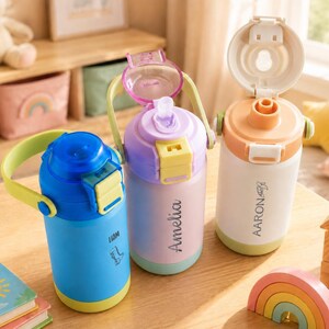Back to School Gifts, Personalized Kid Water Bottle with Straw, Engraved Kids Name Tumbler [KT02] [R] image 10
