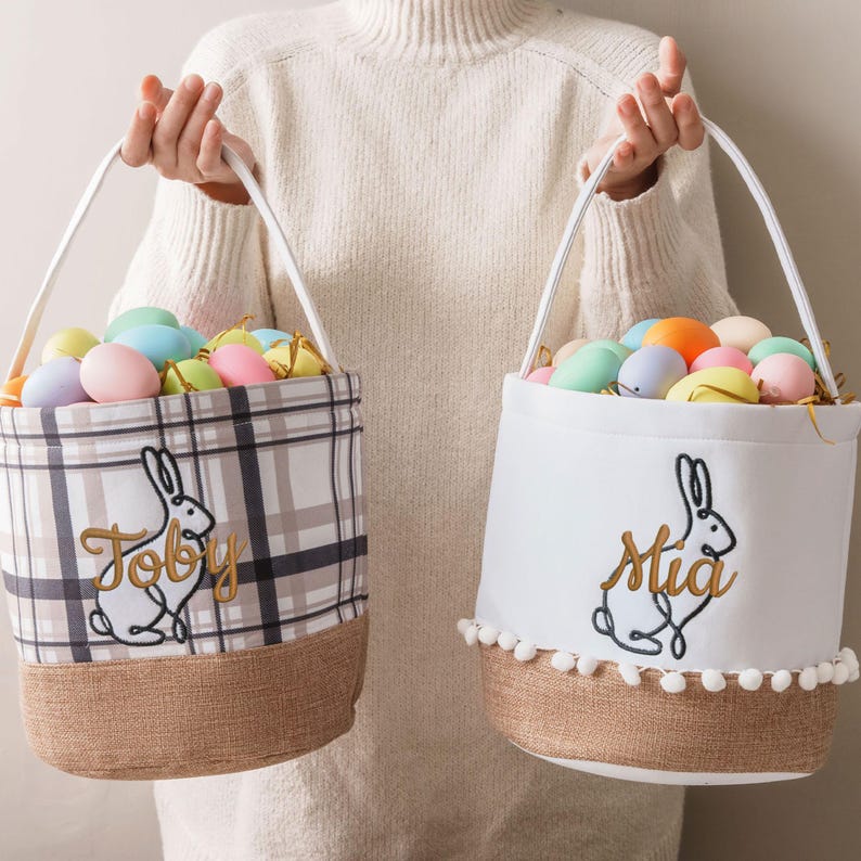 Personalized Baby Gift Basket, Nursery Room Decor, Newborn Gifts, Bunny Easter Bucket image 2