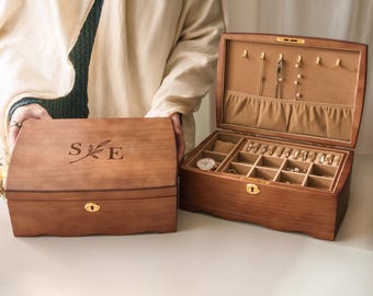 Custom Engraved Wooden Jewelry Box,Personalized Jewelry Organizer,Wedding Gifts for Her,Valentine's Gift for Mom, Personalized Gift for Mom
