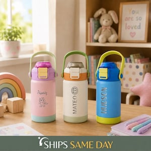 Back to School Gifts, Personalized Kid Water Bottle with Straw, Engraved Kids Name Tumbler [KT02] [R] image 1