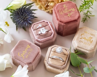 Personalisierte Samt-Ring-Box | Benutzerdefinierte Hochzeit Ringbox | Ringschatulle mit Doppelfach | Verlobungsring Box Box | Ringbox für die Hochzeitszeremonie