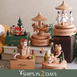 Christmas Gift for Toddler: Custom Engraved Wooden Train Music Box [R]