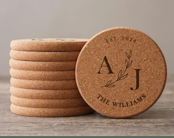 Set of 100 Personalized Cork Coaster, Wedding Favors, Wedding Coasters, Engraved Rustic Coasters, Housewarming Gifts