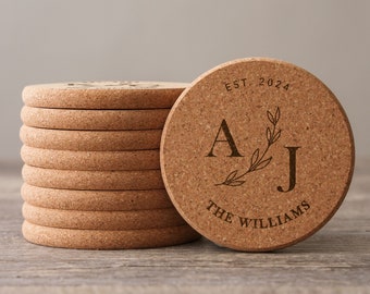 Set of 100 Personalized Cork Coaster | Wedding Favors | Wedding Coasters|Engraved Rustic Coasters |Monogram Coaster Set | Housewarming Gifts