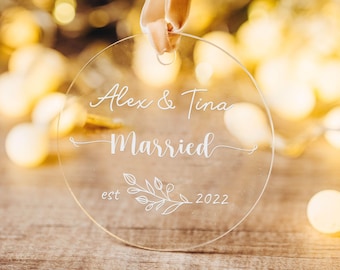 Personalized Acrylic Wedding Ornament, Custom Engagement Gift, Wedding Keepsake, Bridal Shower Gift, Anniversary Gift, Gift for Couple