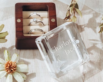 Triple Slot Acrylic Ring Case | Personalized Wedding Wood Ring Box | 3 slot Ring Box | Engagement Jewelry Case |  | Keepsake BoxKeepsake Box