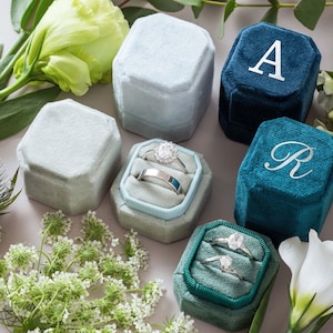 Personalized Velvet Ring Box, Custom Wedding Ring Box, Double Slot Ring Box, Engagement Ring Bearer Box, Ring Box for Wedding Ceremony&lt;W&gt;