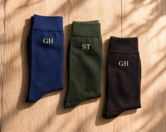 Personalized Groomsmen Socks: Embroidered Monogram Dress Socks for Men,