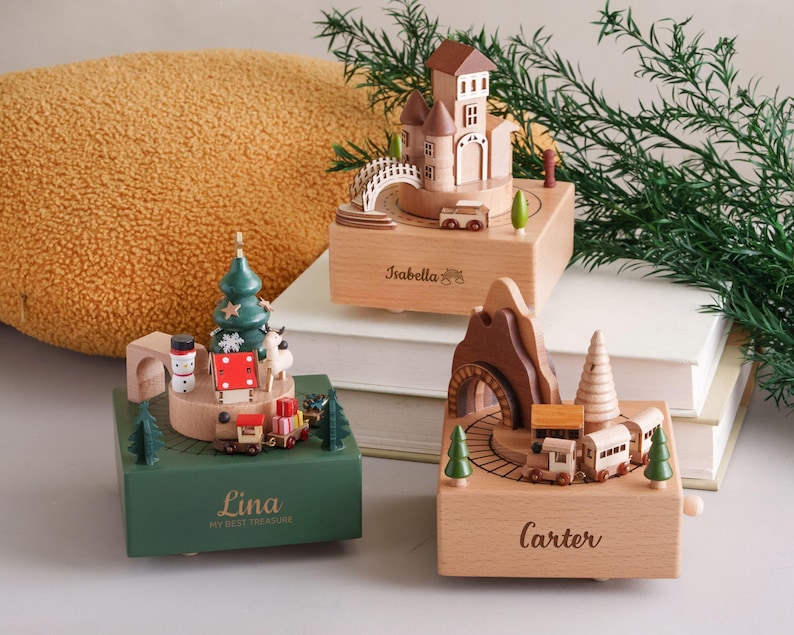 Christmas Gift for Toddler: Custom Engraved Wooden Train Music Box image 9