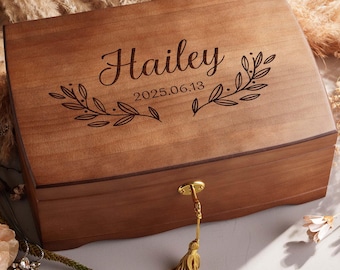 Personalized Wooden Jewelry Box, Retro Jewelry Box, Personalized Gift for Her, Valentine's Gift for Mom, Vintage Jewelry Box For Women [W+R]