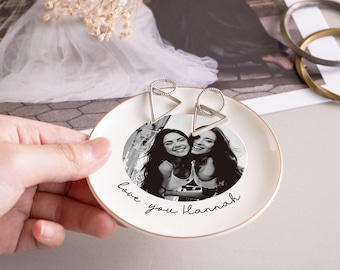 Personalized Photo Trinket Dish, Custom Ring Dish with Photo and Text, Jewelry Storage Tray Christmas, Bridesmaid, Wedding Gifts for Her